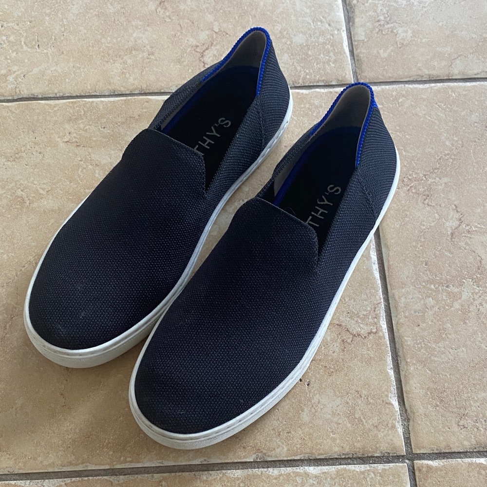 Rothy's Women's Loafers in Black with Blue Trim